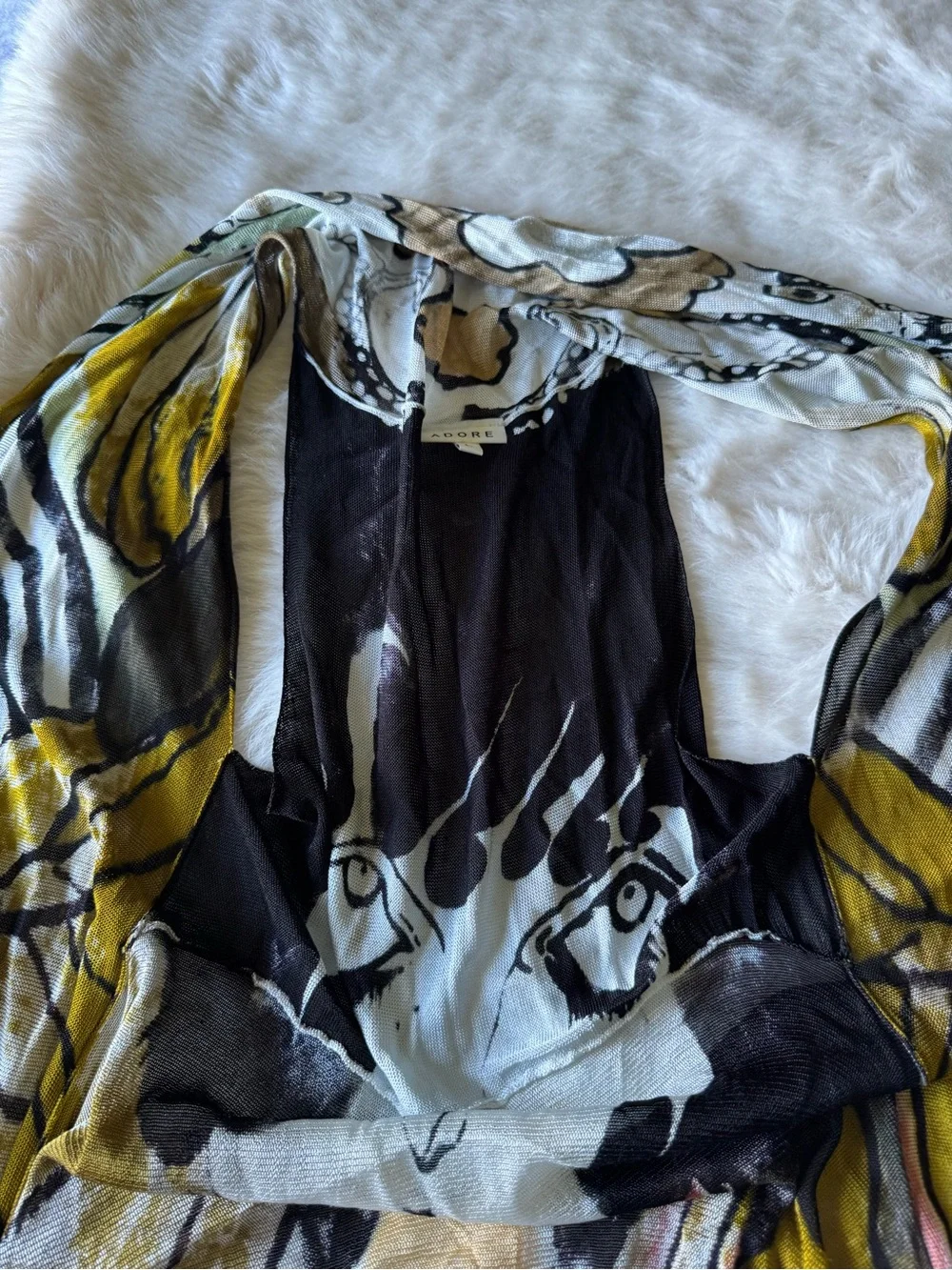 Adore Black, Beige & Gold Art-Print Flowing Wrap Scarf